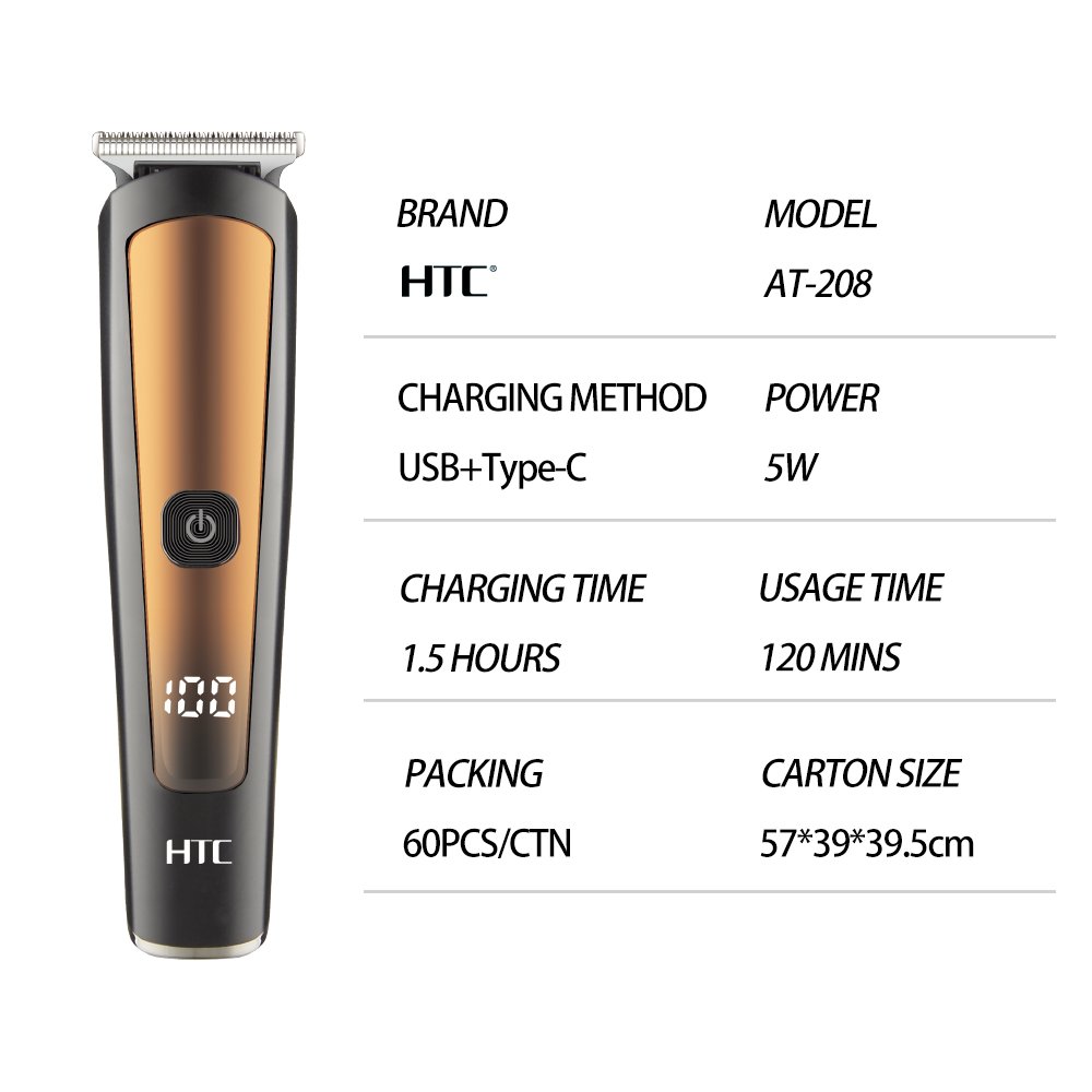 Tondeuse Sans Fil Haute Précision HTC AT-208 – Édition Classique Spéciale Finition, Barbe & Corps – Image 3