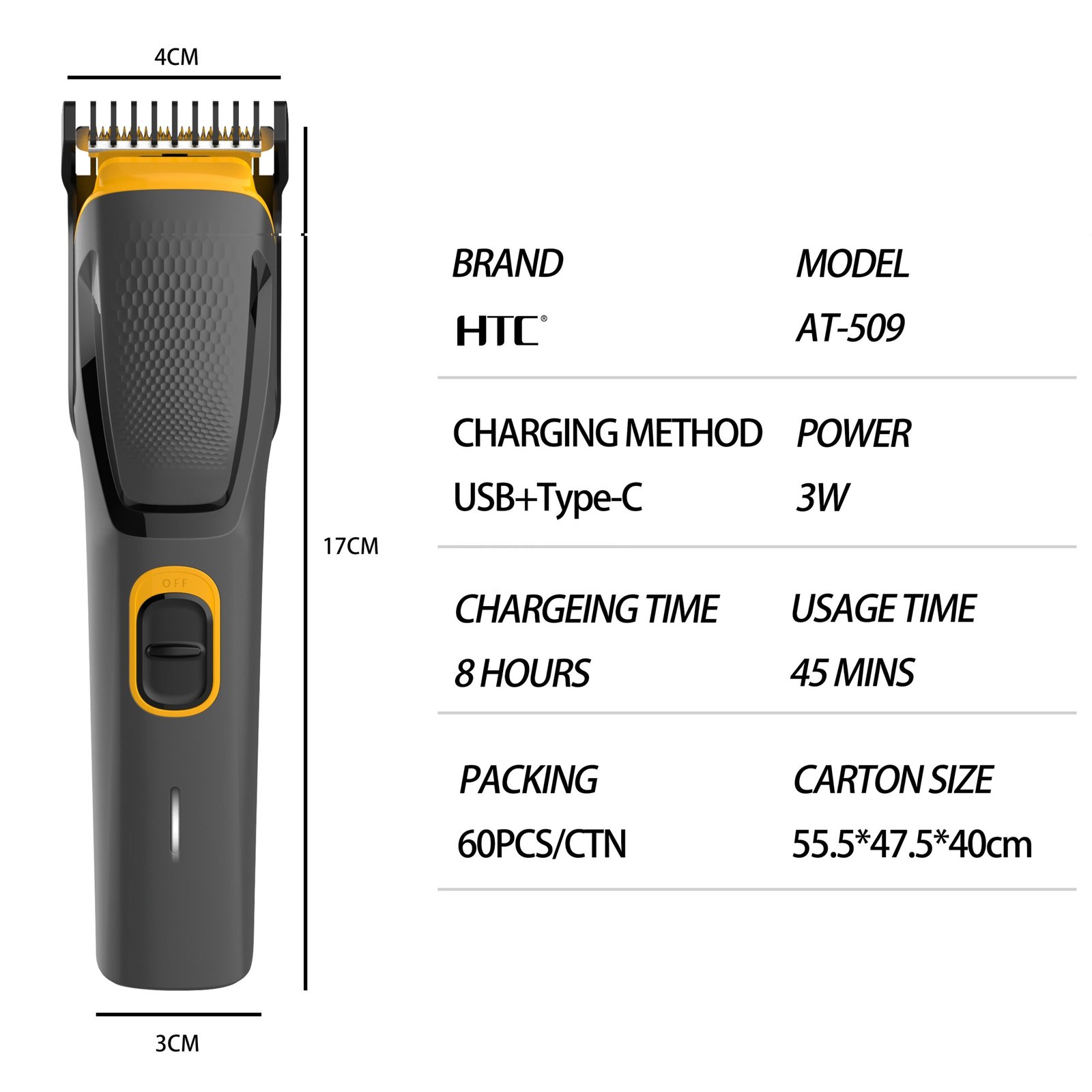 Tondeuse Professionnelle Nouvelle Génération HTC AT-509 – Ultra Précision pour Barbe, Contours & Poils du Corps – Image 3